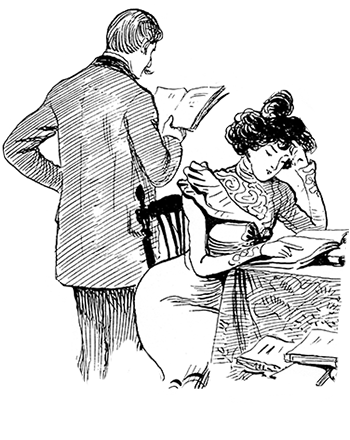 man and woman reading